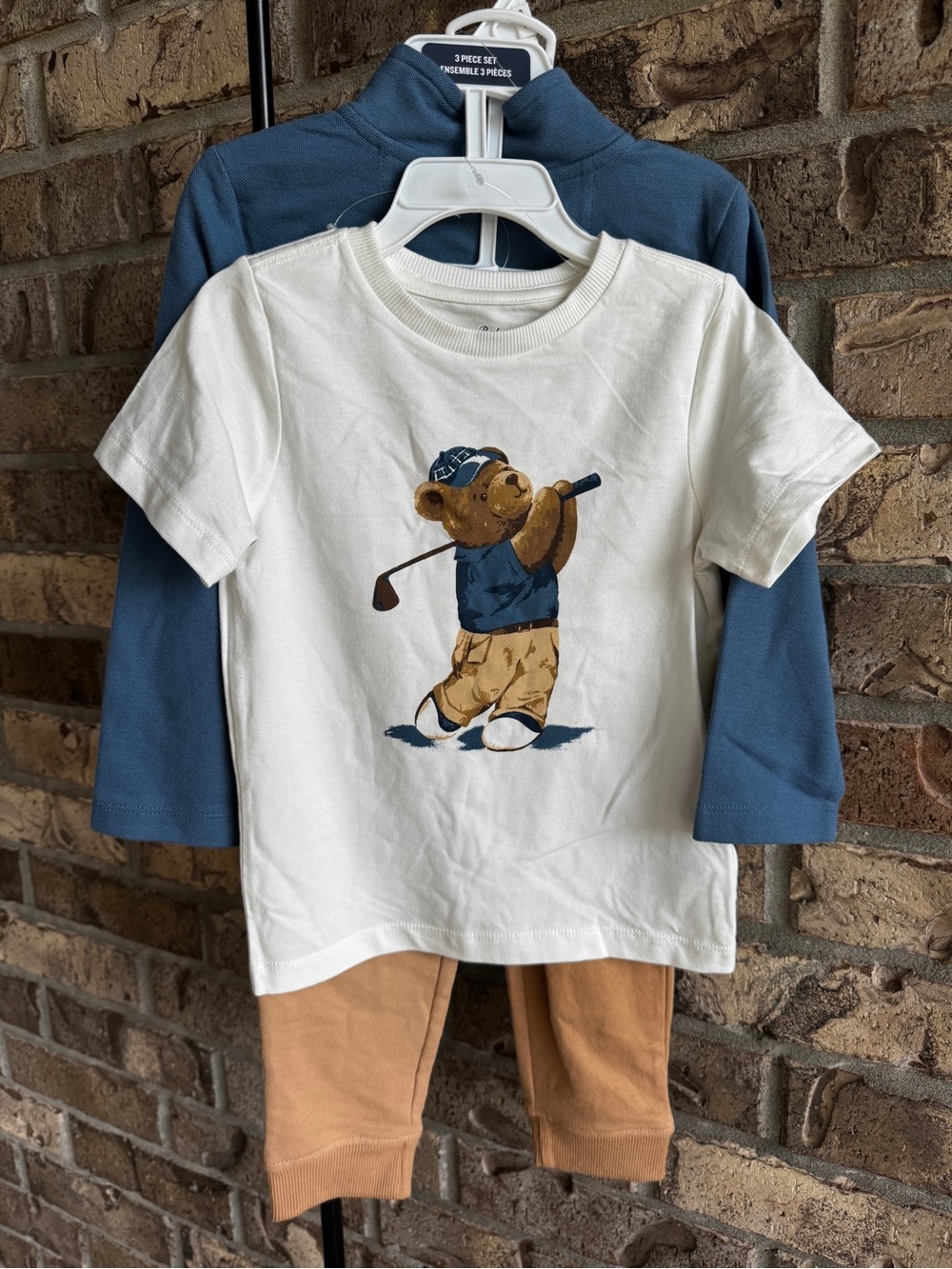 Tommy Bahama Boys 3-Piece Outfit Set Size 3T Golf Bear Quarter Zip Joggers NWOT
